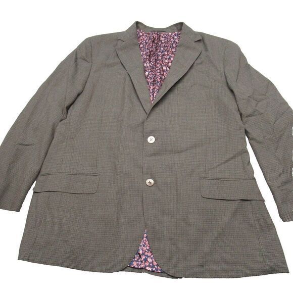 Ermenegildo Zegna Wool Blazer Mens 43R Brown Check 2 Button‎ Floral Lined 2 Vent